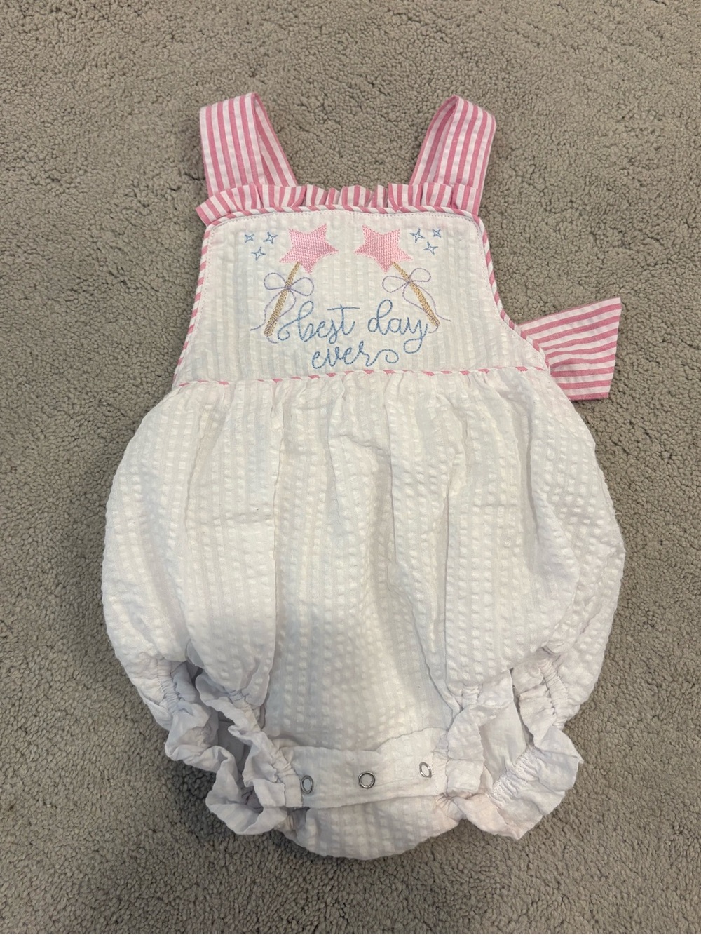 Baby Girl Custom Disney World Embroidered Best Day Ever White Sunsuit 2T LTC